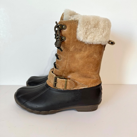 Sperry Saltwater Misty Women's Waterproof Rubber Duck Boots Tan Suede Fur Lined - Picture 1 of 13